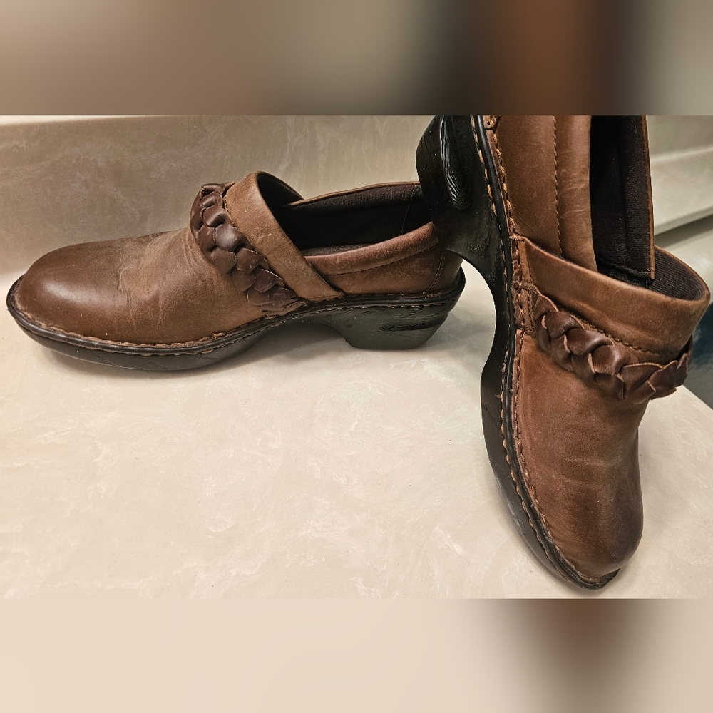 Born Concepts Womens Peggy Clog Braided Strap Brown Leather/Platform Shoe Sz10